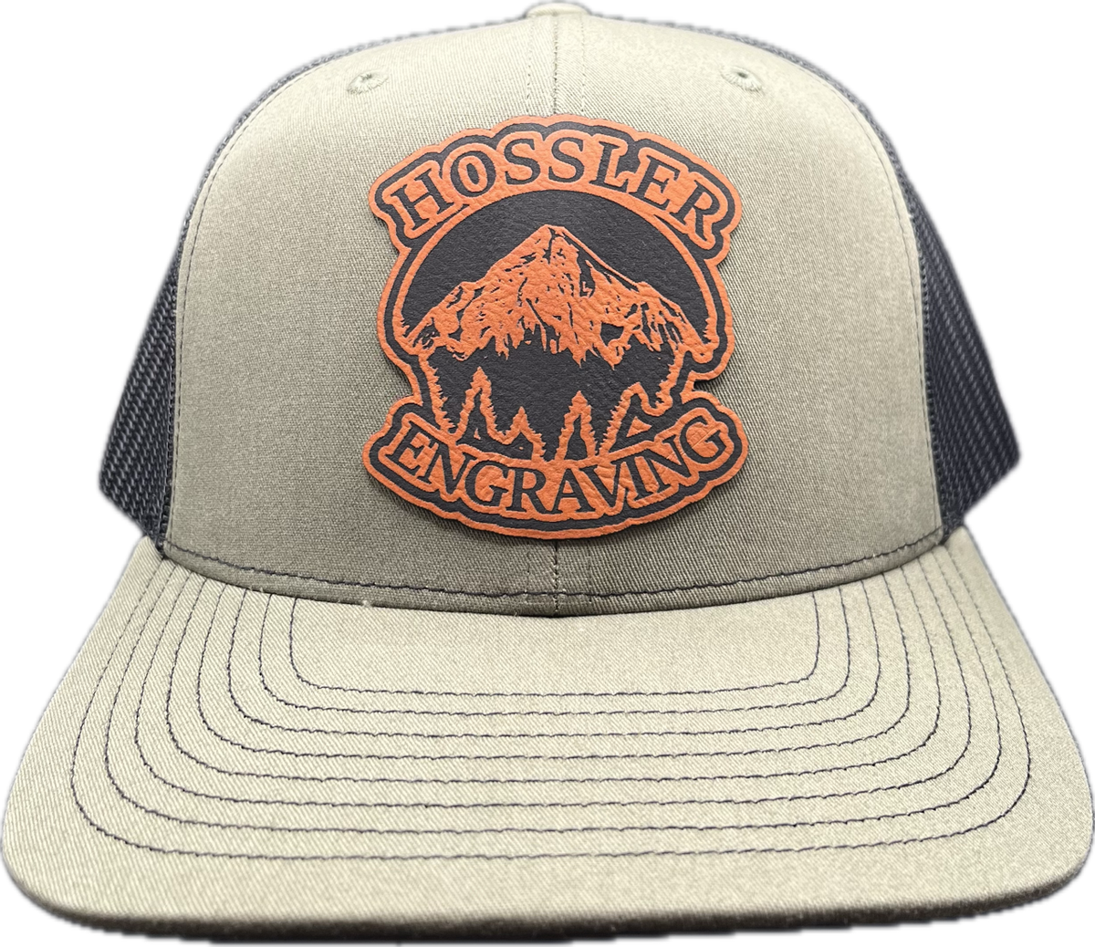 Personalized Richardson 112 trucker cap with engraved leather patch