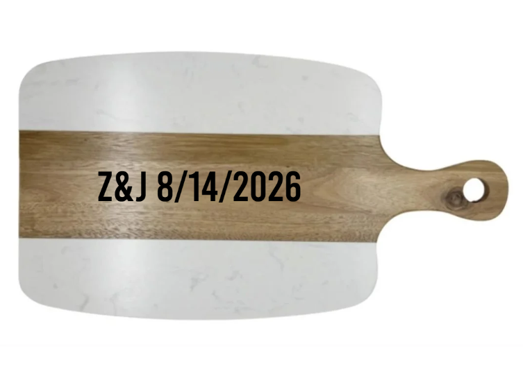 Custom engraved marble and acacia serving board set