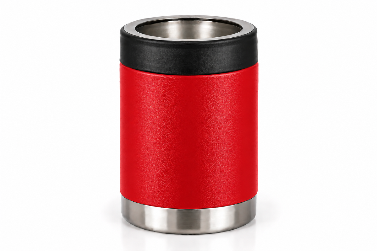 Custom engraved can coolers in assorted colors