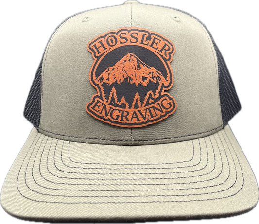 Personalized Richardson 112 trucker cap with engraved leather patch