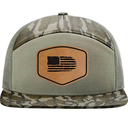 Custom Richardson 168 7-panel hat with leather patch